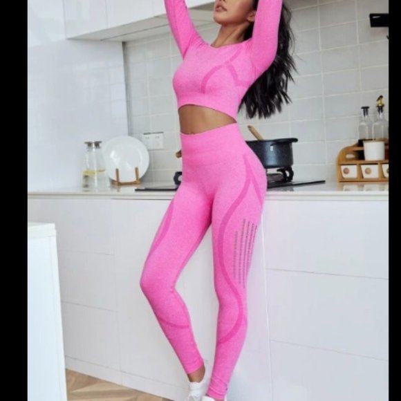 Pants - Hot Pink High-Waisted Stretch Leggings And Top for Active Comfort